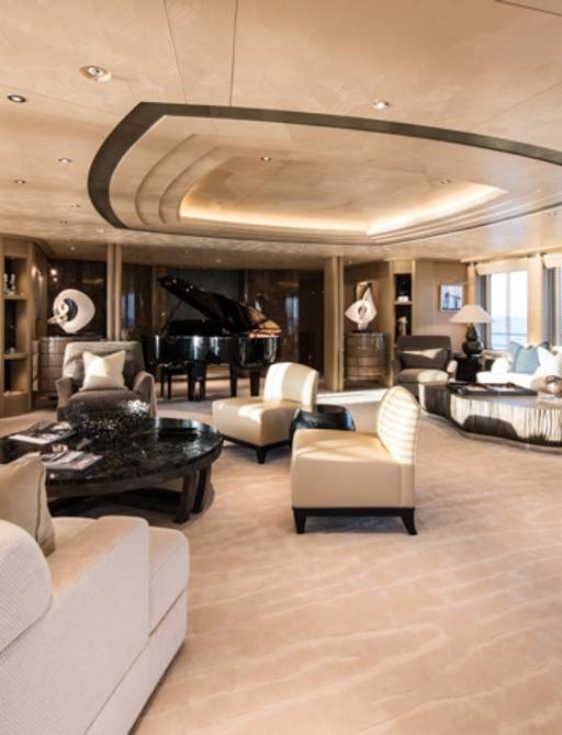 Charter Yacht ROMEA main salon with piano