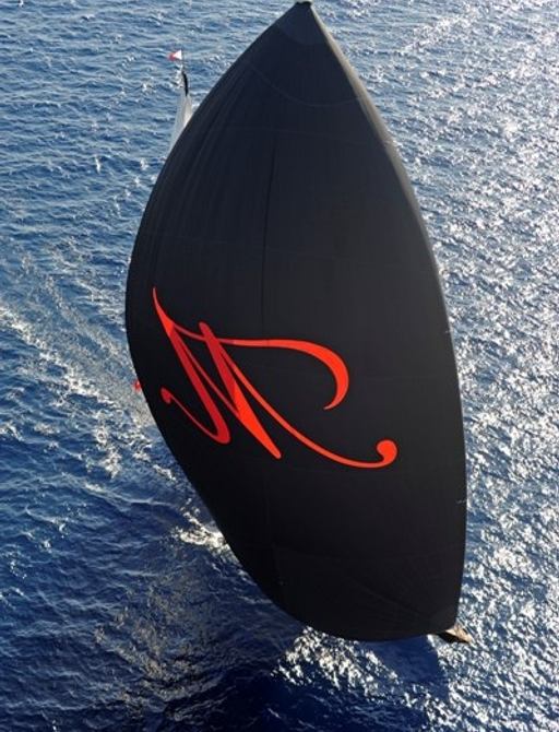neo classic sailing yacht MARIE's black spinnaker