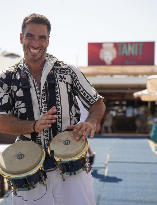 Drummer in action at Tanit Beach Club
