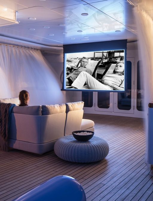 New Nikki Beach style cinema on board superyacht TURQUOISE