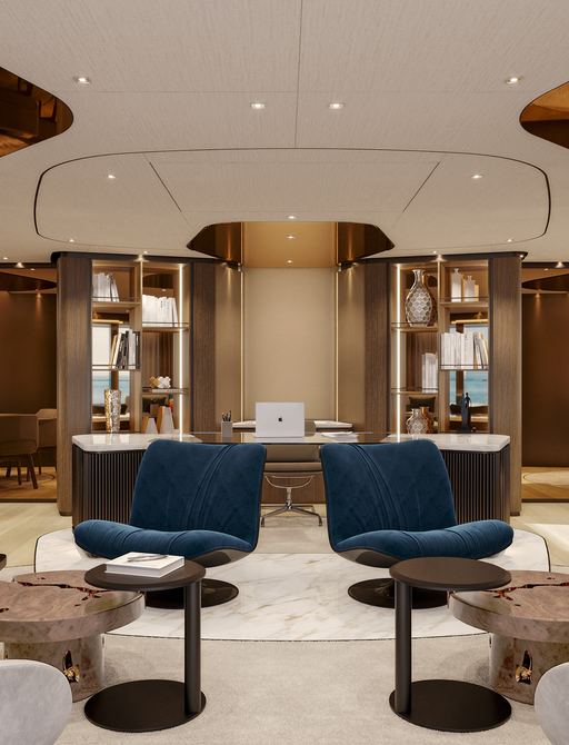 Charter yacht SILVER FOX interior seating rendering