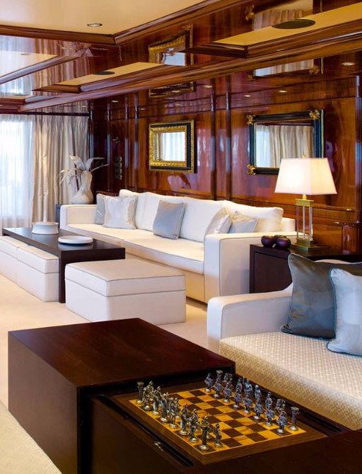 The main salon of motor yacht O'MEGA