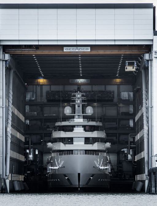Oceanco yacht INFINITY in her shed before sea trials