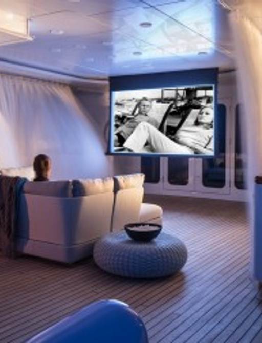 luxury yacht TURQUOISE movie theatre outside on deck