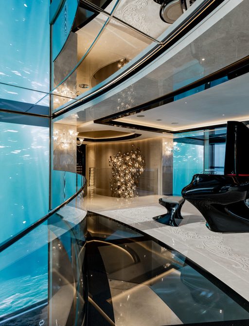 Superyacht Charter KISMET video wall and grand piano