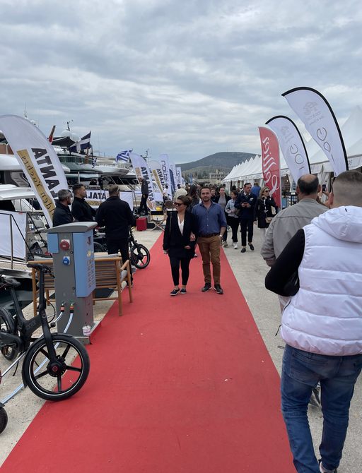 Show-goers walk the red carpet at the Mediterranean Yacht Show 2023 in Greece