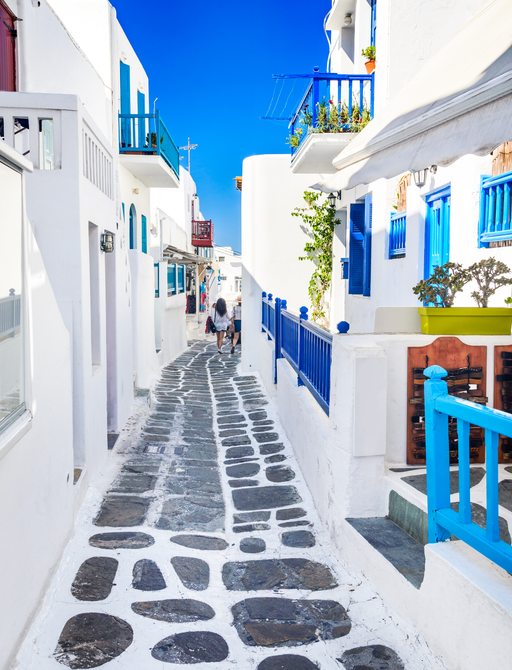 Whitewashed houses in Santorini town in Greece