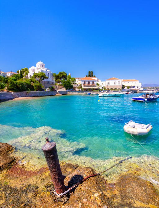Spetses' beautiful harbor in the Saronic Islands, Greece