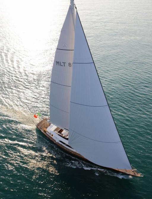 Ariel view of a sailing yacht attending the regatta 