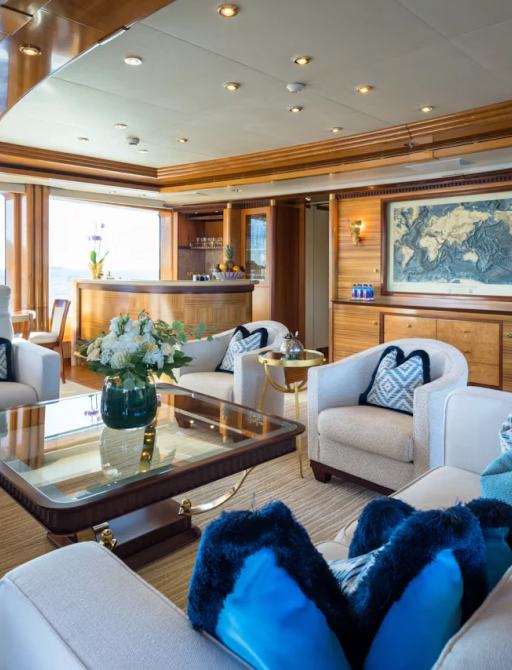 Charter yacht LUDZIE interior lounge with cream seating