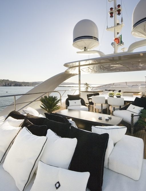 seating area on the sundeck of superyacht ‘Sealyon 37’ 