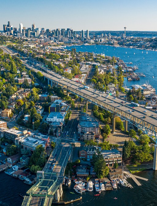 Aerial footage of the Seattle Skyline