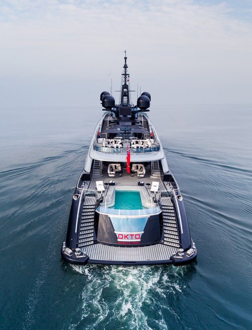 An aerial view of superyacht OKTO