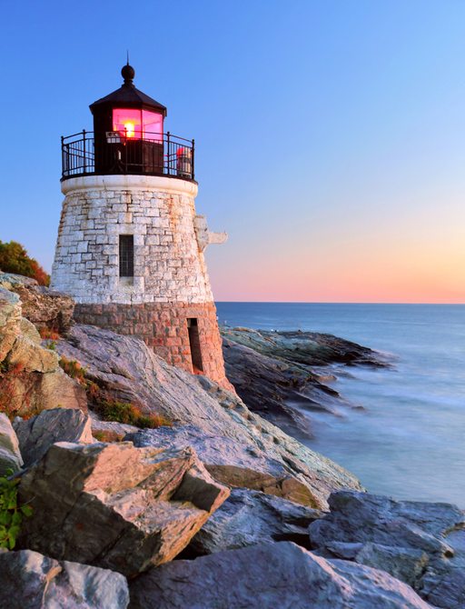 Lighthouse atop a rock in New England, USA