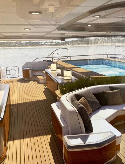 Aft deck swimming pool on board yacht GALACTICA