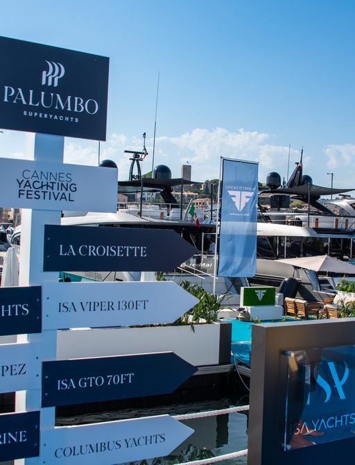 Palumbo Yachts sign post at Cannes Yachting Festival