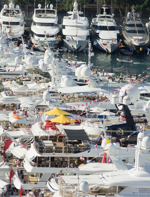 Superyachts in Zone A track-side at the Monaco Grand Prix
