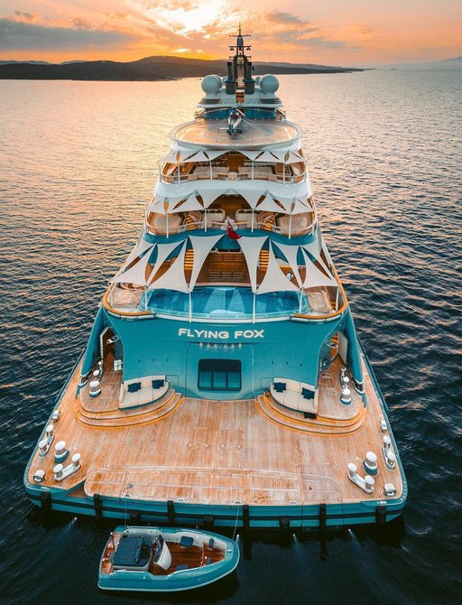 Aft decks of luxury yacht Flying Fox, with large pool visible