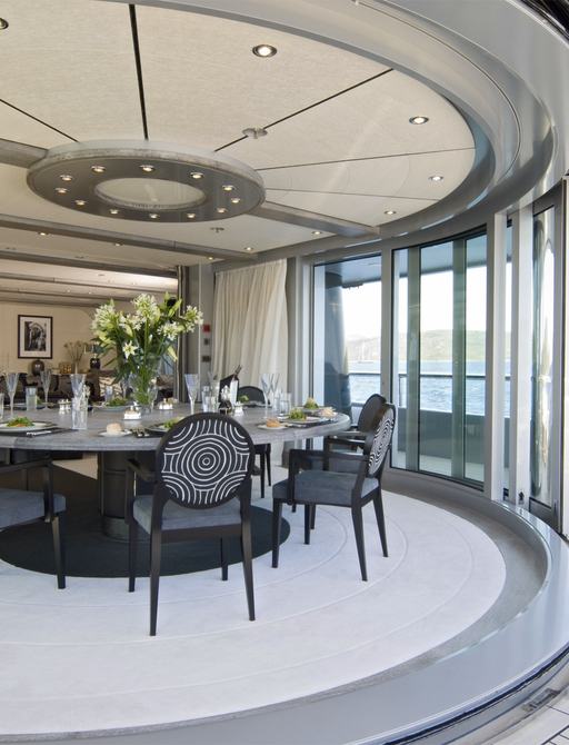 Charter yacht SLIPSTREAM's elegant skylounge dining
