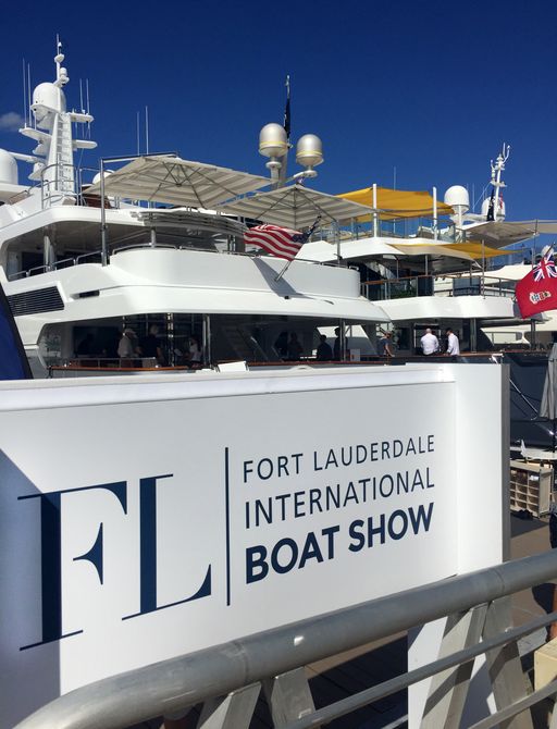FLIBS sign signalling entry onto the boardwalks at the 2017 event in Fort Lauderdale, Florida