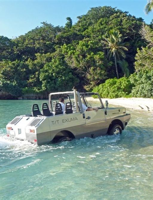 expedition yacht EXUMA's impressive array of watertoys include an Amphibious car