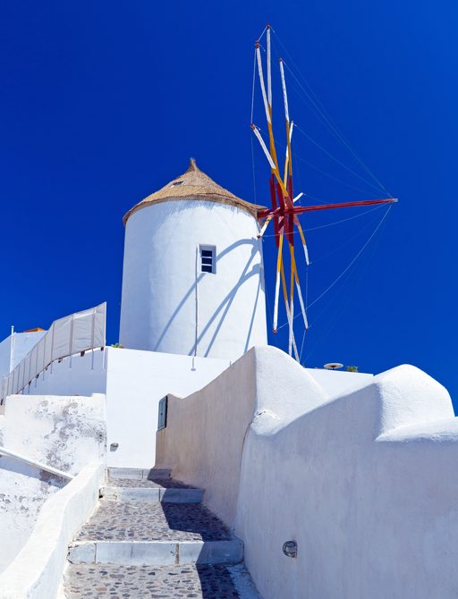 Windmill in Oia Village in Santorini, Greece