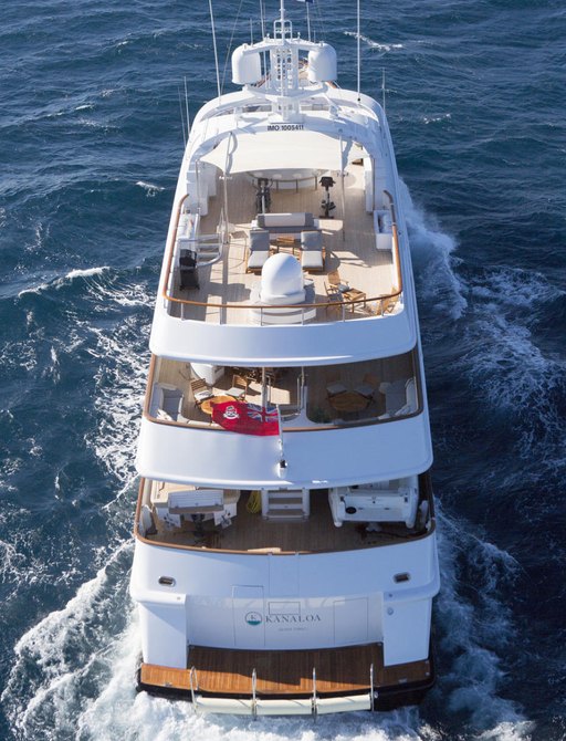 aft view of luxury yacht Lady Ellen II as she cruises on a Mediterranean yacht charter