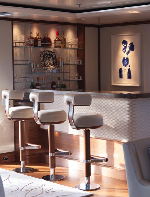 Charter yacht SOLACE interior wet bar with stools