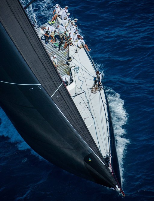 close aerial shot of yacht competing in the RORC Caribbean 600