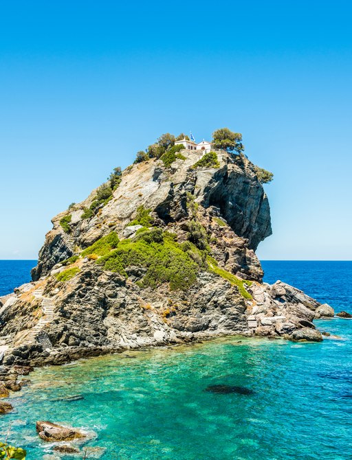 Rock formation on Skopelos island in the Sporades, Greece
