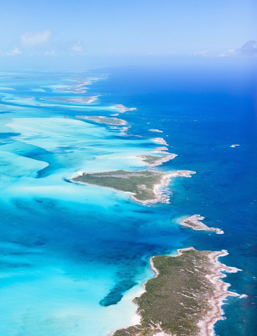 Aerial view over the Exumas in the Bahamas