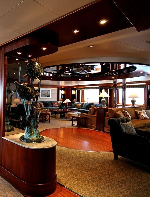 The main salon and corridor on board Superyacht Lauren L 