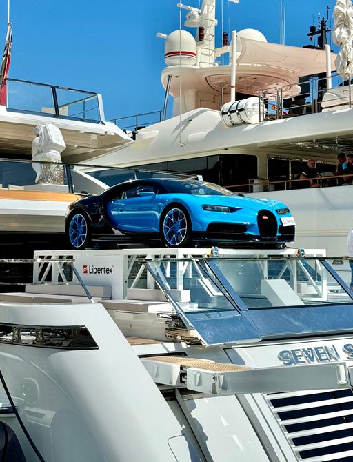 A Bugatti Chiron onboard superyacht charter SEVEN SINS