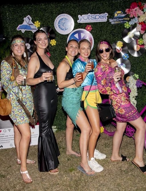 Crew dressed up for the 60s themed after show party at the Antigua Charter Show 2021