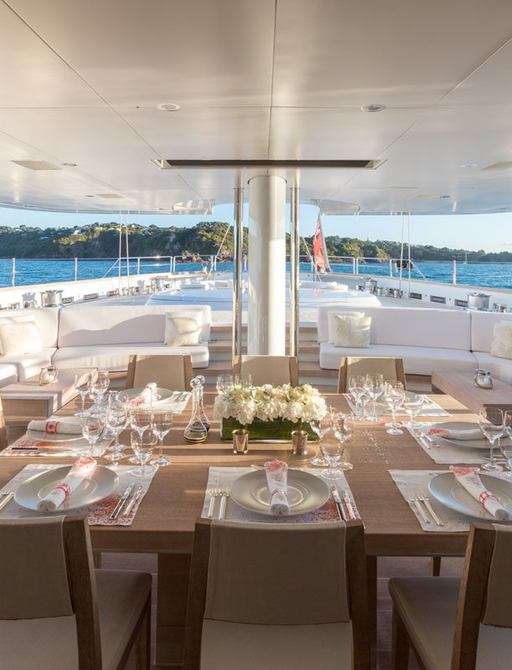 Chic table set-up on luxury yacht TWIZZLE