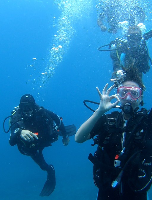 Scuba diving at the Thanda island resort in the Indian Ocean
