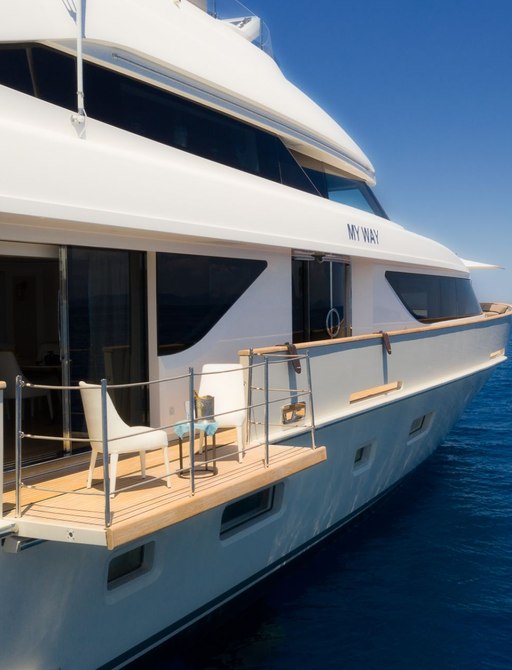 Balcony with two chairs on Motor yacht 'My Way'