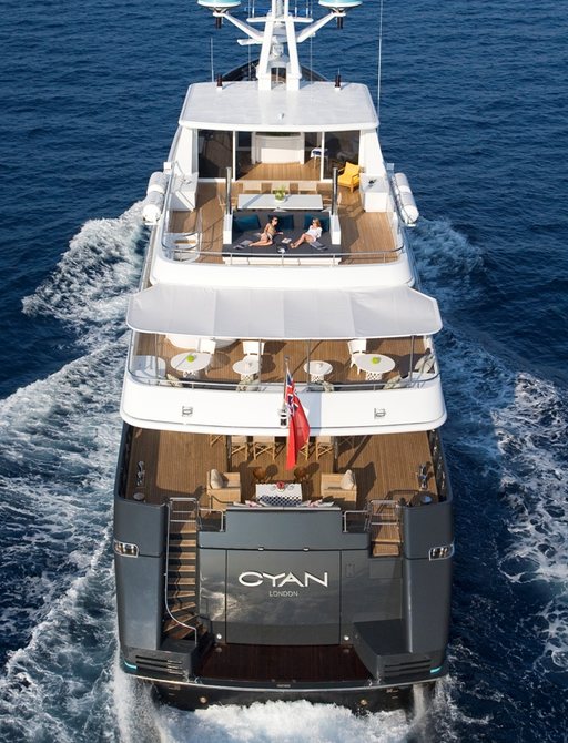 view of aft deck aboard superyacht CYAN while cruising on a Caribbean charter