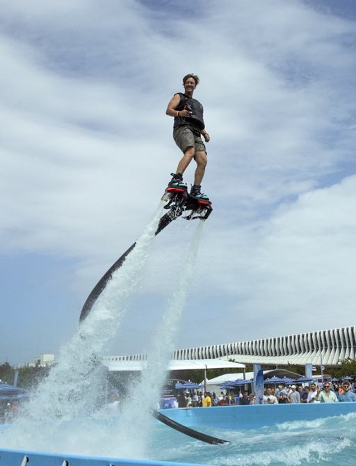 A flyboarding demonstration at the Miami International Boat Show