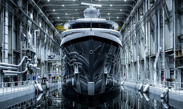 Feadship 55m explorer yacht SHINKAI leaves Aalsmeer shed 