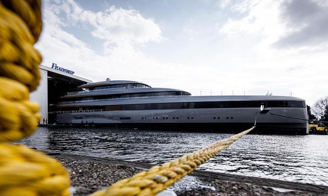 84-meter Feadship 710 emerges from her shed