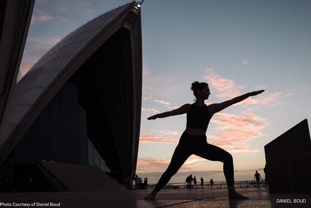 Morning yoga on the steps of  Sydney Opera House