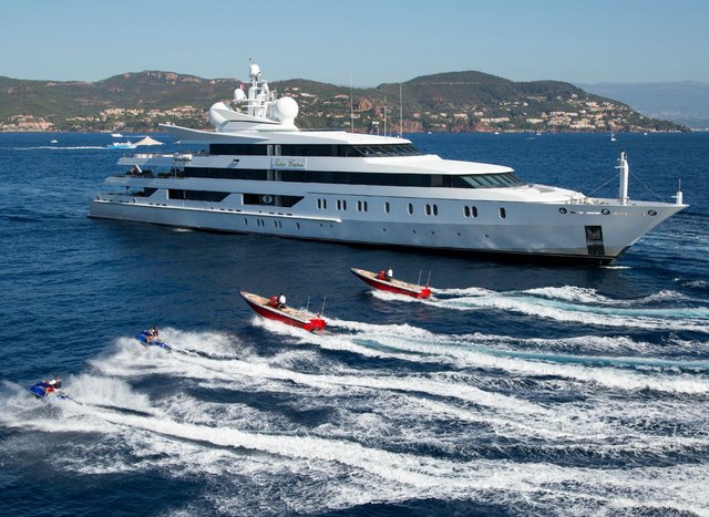 Superyacht Indian Empress pictured cruising with her tenders
