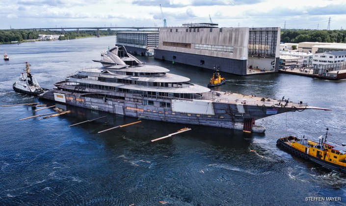 Project Jag: latest photos of Lurssen mega yacht as she hits the water for her technical launch
