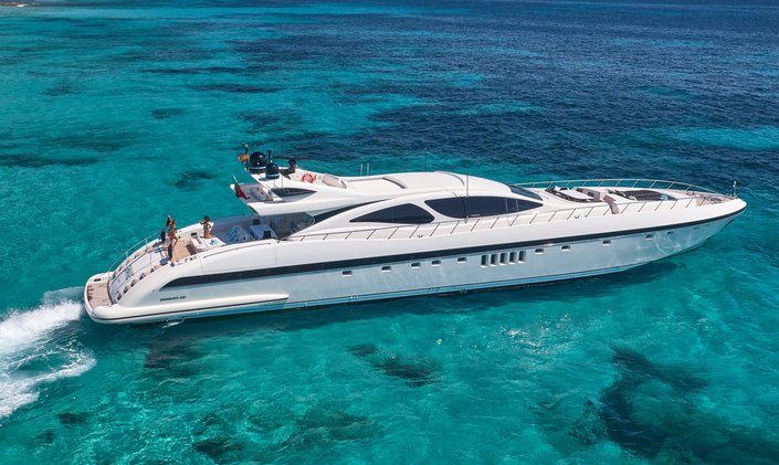 Charter the Balearics with 20% discounts onboard Overmarine yacht charter MRS GREY