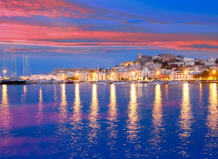 Ibiza Old Town as the sun sets