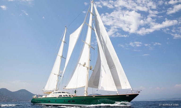 37m/ 121’ sailing yacht NORFOLK STAR refitted and fresh for charter in the Mediterranean