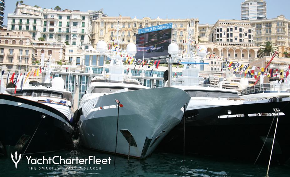 Superyachts in Monaco Harbour at Grand Prix